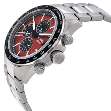 Cargar imagen en el visor de la galería, Reloj para hombre Fossil multifunción, esfera roja con detalles negros y pulsera de acero inoxidable plateado. Caja de 42 mm.