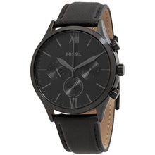 Cargar imagen en el visor de la galería, Reloj para hombre multifunción, esfera negra y correa de cuero negro. Caja de acero inoxidable negro de 44 mm.