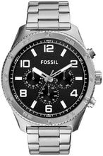 Cargar imagen en el visor de la galería, Reloj para hombre multifunción, esfera negra y pulsera de acero inoxidable plateado. Caja de 50 mm.