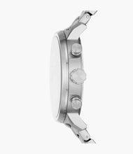 Cargar imagen en el visor de la galería, Reloj para hombre multifunción, esfera negra y pulsera de acero inoxidable plateado. Caja de 42 mm.