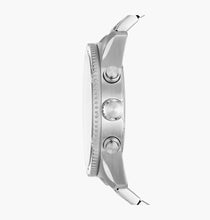 Cargar imagen en el visor de la galería, Reloj para hombre multifunción, esfera negra y pulsera de acero inoxidable plateado. Caja de 50 mm.