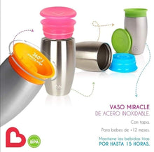 Cargar imagen en el visor de la galería, Vaso mágico de acero inoxidable color fucsia 296 ml. para 12 meses en adelante