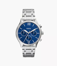 Cargar imagen en el visor de la galería, Reloj para hombre multifunción, esfera azul y pulsera de acero inoxidable plateado. Caja de 44 mm.