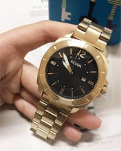 Cargar imagen en el visor de la galería, Reloj para hombre, color gold, acero inoxidable cepillado. Case grande 45mm.