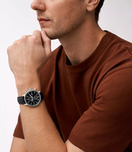 Cargar imagen en el visor de la galería, Reloj para hombre, color silver, acero inoxidable, con manilla de cuero color negro. Case standard 42mm.