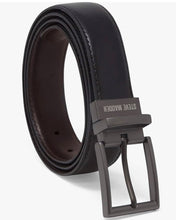 Cargar imagen en el visor de la galería, Cinturón de cuero para hombre, reversible negro/marrón, marca Steve Madden, estilo casual y de vestir para uso diario. Modelo A