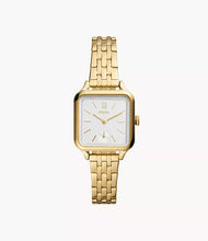 Cargar imagen en el visor de la galería, Reloj para mujer color gold, acero inoxidable. Case cuadrado de 28mm. Dial color blanco satin.