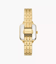 Cargar imagen en el visor de la galería, Reloj para mujer color gold, acero inoxidable. Case cuadrado de 28mm. Dial color blanco satin.