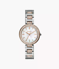 Cargar imagen en el visor de la galería, Reloj para mujer en dos tonos: silver y rose gold, acero inoxidable, con dial color blanco madre perla. Case mediano 34mm.