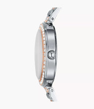 Cargar imagen en el visor de la galería, Reloj para mujer en dos tonos: silver y rose gold, acero inoxidable, con dial color blanco madre perla. Case mediano 34mm.