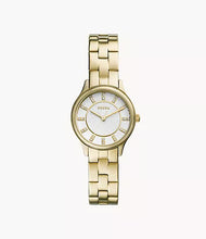 Cargar imagen en el visor de la galería, Reloj para mujer, color gold, acero inoxidable, esfera plateada texturizada, case mediano 30 mm.
