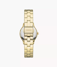 Cargar imagen en el visor de la galería, Reloj para mujer, color gold, acero inoxidable, esfera plateada texturizada, case mediano 30 mm.