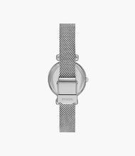 Cargar imagen en el visor de la galería, Reloj para mujer color silver, con elegante pulsera de malla tejida en acero inoxidable y dial blanco madre perla