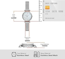 Cargar imagen en el visor de la galería, Reloj para mujer color silver, con elegante pulsera de malla tejida en acero inoxidable y dial blanco madre perla