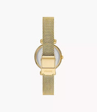 Cargar imagen en el visor de la galería, Reloj para mujer color gold, con elegante pulsera de malla tejida en acero inoxidable y dial blanco madre perla