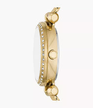 Cargar imagen en el visor de la galería, Reloj para mujer color gold, con elegante pulsera de malla tejida en acero inoxidable y dial blanco madre perla