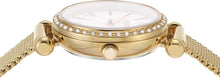 Cargar imagen en el visor de la galería, Reloj para mujer color gold, con elegante pulsera de malla tejida en acero inoxidable y dial blanco madre perla