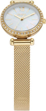 Cargar imagen en el visor de la galería, Reloj para mujer color gold, con elegante pulsera de malla tejida en acero inoxidable y dial blanco madre perla