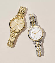 Cargar imagen en el visor de la galería, Reloj para mujer bicolor silver y gold, acero inoxidable. De lujo, con cristal facetado. Case mediano 34mm.