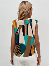 Cargar imagen en el visor de la galería, Blusa con hombros descubiertos y estampando geométrico talla S  (Shein Premium)