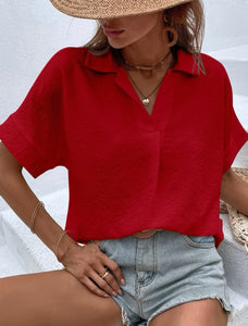 Blusa oversize cuello camisa color rojo talla XS