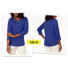 Cargar imagen en el visor de la galería, Blusa de algodón color azul talla L