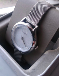 Reloj para mujer marca Fossil, acero inoxidable, de lujo, con cristal facetado, color pastel pink case mediano 34mm
