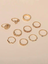 Cargar imagen en el visor de la galería, Set 10 anillos color gold talla única
