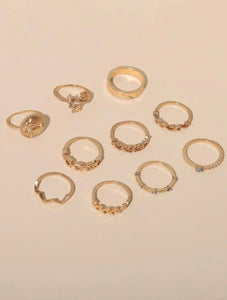Set 10 anillos color gold talla única