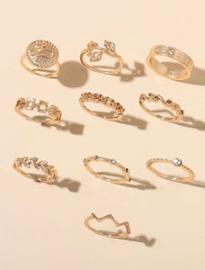 Set 10 anillos color gold talla única