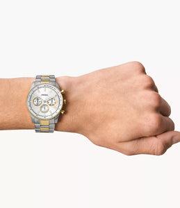 Reloj para hombre, color silver con detalles color gold, acero inoxidable, Case grande 45mm.