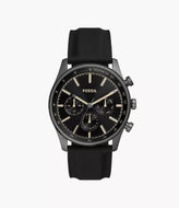 Reloj para hombre, color grafito, acero inoxidable, con manilla de silicona color negro. Case grande 44mm.