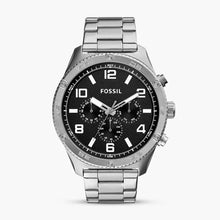 Cargar imagen en el visor de la galería, Reloj para hombre multifunción, esfera negra y pulsera de acero inoxidable plateado. Caja de 50 mm.
