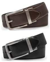 Cargar imagen en el visor de la galería, Cinturón de cuero para hombre, reversible, negro/marron, marca Steve Madden, estilo casual y de vestir para uso diario. Modelo B
