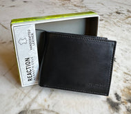 Billetera de cuero para hombre, color negro, marca Kenneth Cole