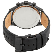 Cargar imagen en el visor de la galería, Reloj para hombre multifunción, esfera negra y correa de cuero negro. Caja de acero inoxidable negro de 44 mm.
