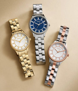 Reloj para mujer, color silver, acero inoxidable, esfera azul texturizada, case mediano 30 mm.