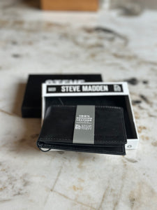 Billetera de cuero para hombre, color negro, marca Steve Maden