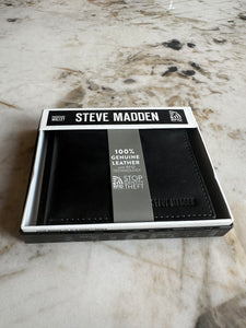 Billetera de cuero para hombre, color negro, marca Steve Maden