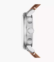 Cargar imagen en el visor de la galería, Reloj para hombre, color silver, acero inoxidable, con manilla de cuero color marrón. Case standard 42mm.
