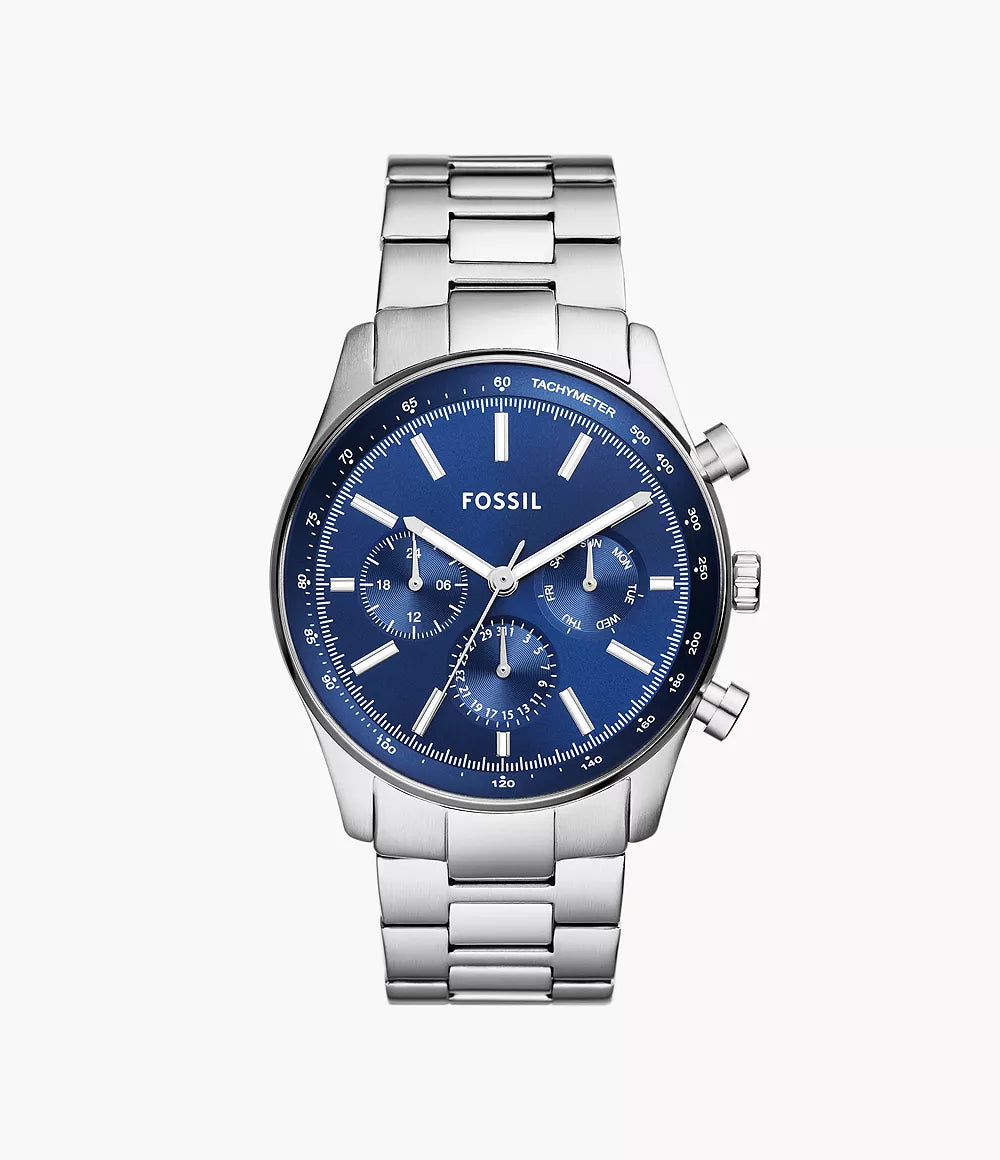 Reloj multifunción para hombre, acero inoxidable, case grande 44mm, color silver