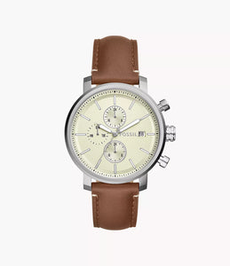 Reloj para hombre, color silver, acero inoxidable, con manilla de cuero color marrón. Case standard 42mm.