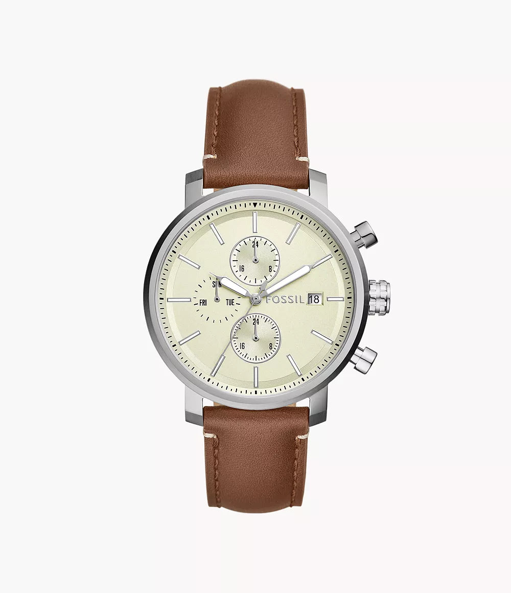 Reloj para hombre, color silver, acero inoxidable, con manilla de cuero color marrón. Case standard 42mm.