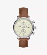 Reloj para hombre, color silver, acero inoxidable, con manilla de cuero color marrón. Case standard 42mm.
