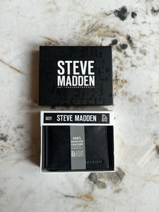 Billetera de cuero para hombre, color negro, marca Steve Maden