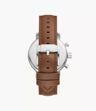 Cargar imagen en el visor de la galería, Reloj para hombre, color silver, acero inoxidable, con manilla de cuero color marrón. Case standard 42mm.
