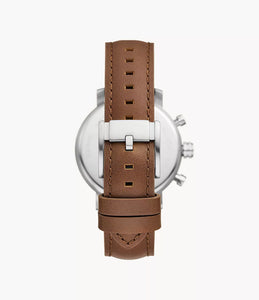 Reloj para hombre, color silver, acero inoxidable, con manilla de cuero color marrón. Case standard 42mm.