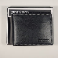 Billetera de cuero para hombre, color negro, marca Steve Madden
