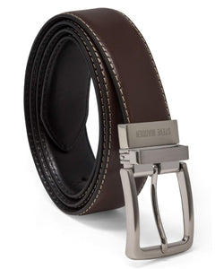 Cinturón de cuero para hombre, reversible, negro/marron, marca Steve Madden, estilo casual y de vestir para uso diario. Modelo B