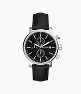 Reloj para hombre, color silver, acero inoxidable, con manilla de cuero color negro. Case standard 42mm.
